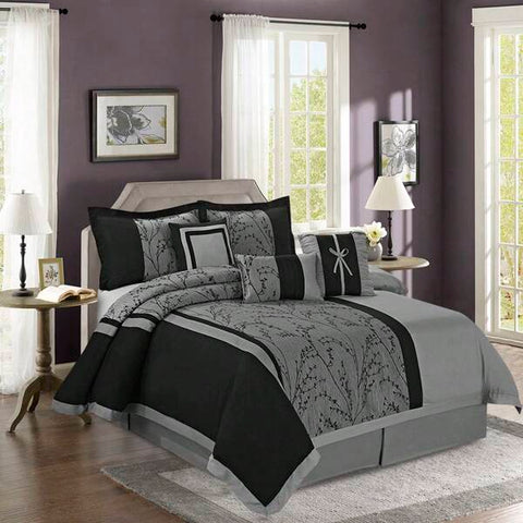 7 Piece Jacquard Patchwork Comforter Set, Floral Pattern - Breathable Bedding Set Queen/King