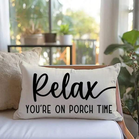 Modern Linen Throw Pillow Cover - "Relax, Enjoy Porch Time" Text, Woven Farmhouse Style Lumbar Pillow Sham With Zipper Closure, Suitable For Sofa, Lounge Chair And Various Rooms - Machine Washable, Autumn Decor, Room Decor
