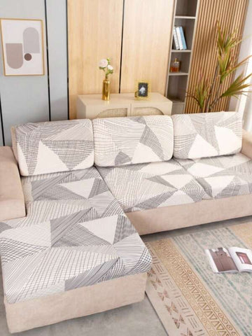 1pc Gray Milk Silk Printed Fabric Elastic Sofa Seat Cushion Cover