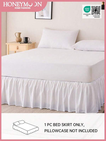HONEYMOON 1pc Basic Lightweight Ruffle Bed Skirt, Classic Style, Soft & Fashionable, 100% Microfiber Material, 16 Inch Drop, Suitable For Home Bedding, School Dorms, Back To School Essential, Oeko-Tex Certified, White