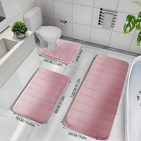 TAIMASI 3-Piece Pink Memory Foam Bathroom Rug Set, Soft Plush Non-Slip Bath Mats, Super Absorbent & Quick Dry Washable Thick Bathroom Rugs For Shower, Toilet, Kitchen, Bedroom & Laundry Room