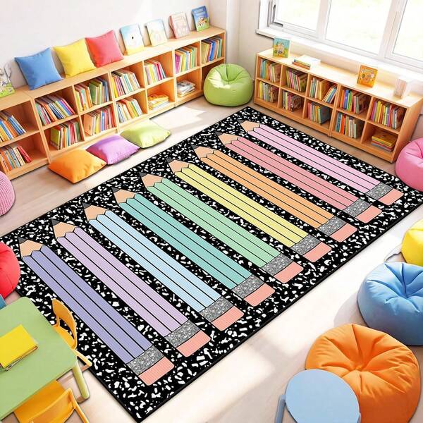 Large Classroom Area Rugs For Back To School Decor, Pastel Crayon Educational Carpet For Reading Corner, Playroom, Learning Space Activities Supplies, Non-Slip, Machine Washable, Skin-Friendly For Living Room, Bedroom, Room Decor, Home Decor